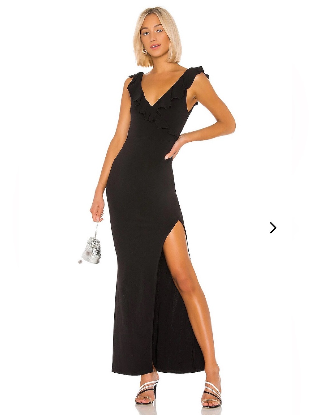 Lovers + Friends Keegan Maxi Dress with Slit and Ruffle Neckline